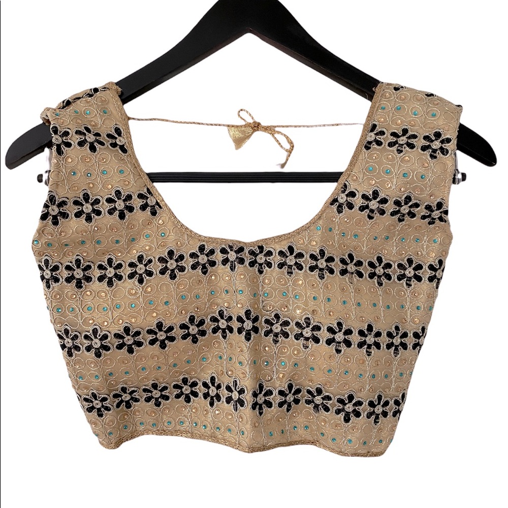 NWT Crystal beaded gold Sari Blouse